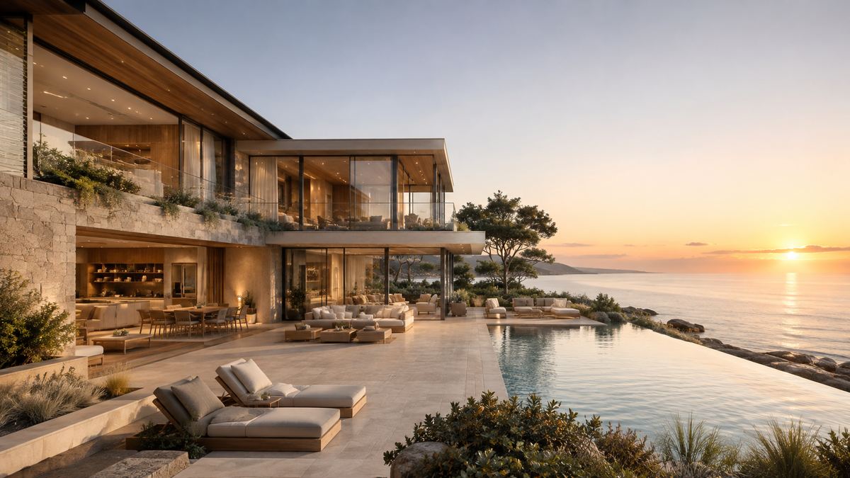 Beachfront Villa nhìn ra biển lúc hoàng hôn